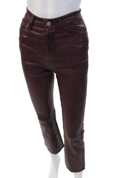 Frame Womens Cropped Brown Lamb Leather Pants Button Size 23