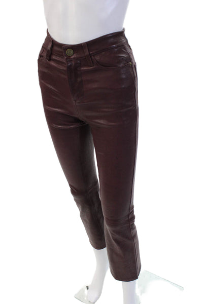 Frame Womens Cropped Brown Lamb Leather Pants Button Size 23