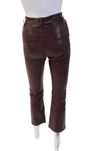 Frame Womens Cropped Brown Lamb Leather Pants Button Size 23
