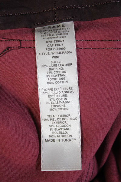 Frame Womens Cropped Brown Lamb Leather Pants Button Size 23