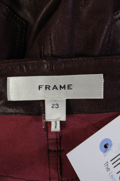 Frame Womens Cropped Brown Lamb Leather Pants Button Size 23