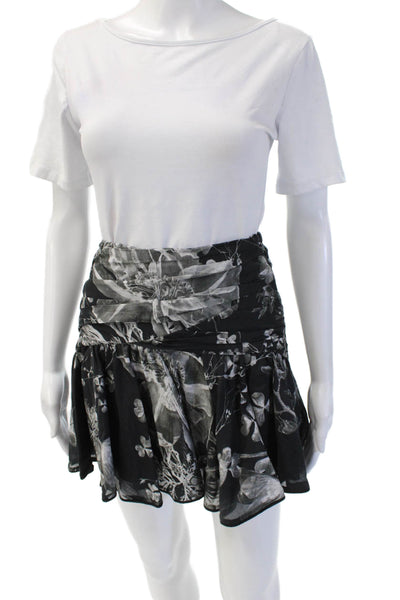 Charo Ruiz Womens Flare Mini Skirt Black Floral Cotton Blend Size XS
