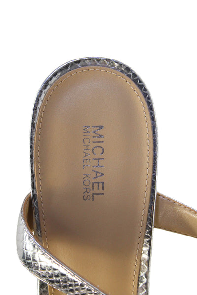 Michael Michael Kors Womens Embossed Ankle Strap Heels Shoes Silver Size 10M
