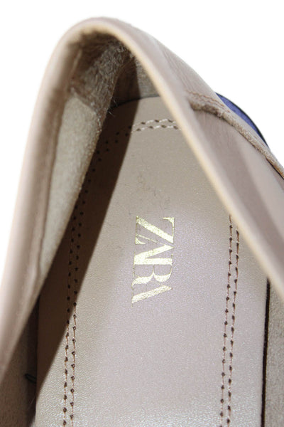 Zara Womens Embellished Detail Slip On Flats Loafer Shoes Brown Size 12