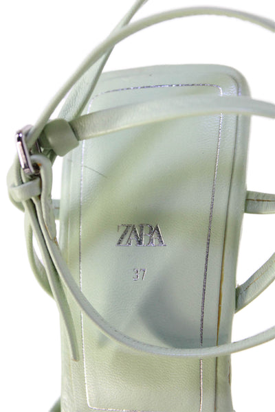 Zara Womens Vegan Leather Strappy Sandals Light Green Size 37 7