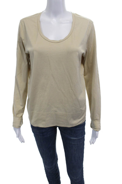 Escada Womens Basic Beige Cotton Long Sleeve Round Neck T-Shirt Size S