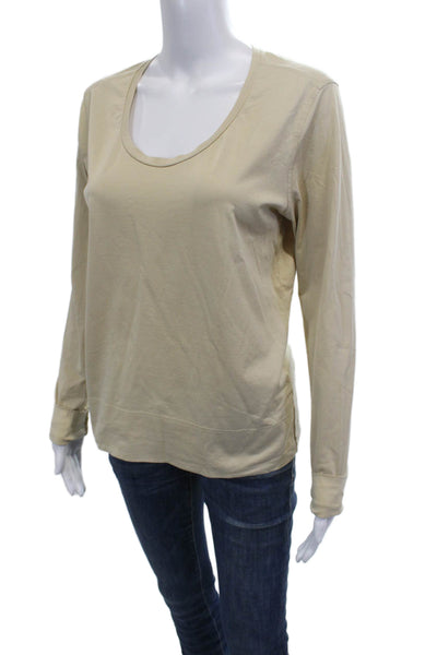Escada Womens Basic Beige Cotton Long Sleeve Round Neck T-Shirt Size S