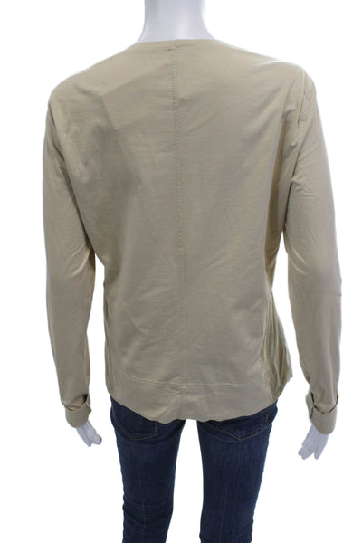 Escada Womens Basic Beige Cotton Long Sleeve Round Neck T-Shirt Size S