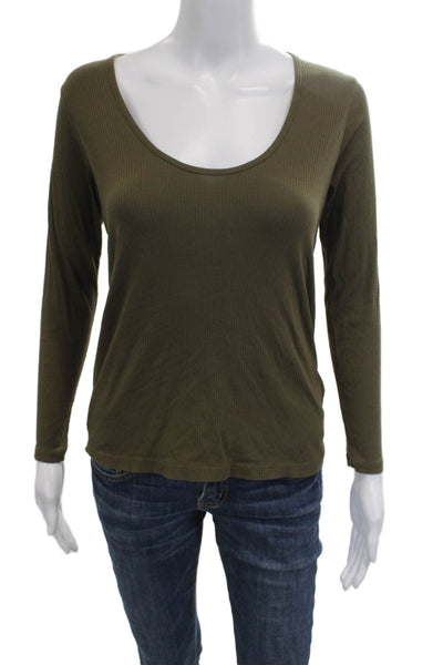 James Perse Women Green Basic Long Sleeve T-Shirt Cotton Size 1 Tall