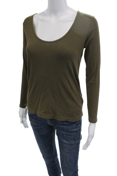 James Perse Women Green Basic Long Sleeve T-Shirt Cotton Size 1 Tall