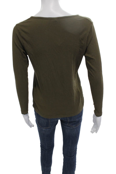 James Perse Women Green Basic Long Sleeve T-Shirt Cotton Size 1 Tall
