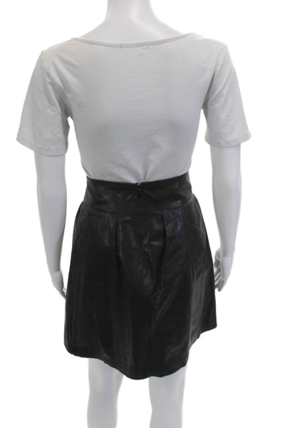 Vince Women Black Leather A-Line Pleated Mini Skirt Short Size 2