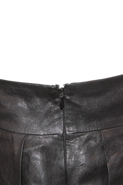 Vince Women Black Leather A-Line Pleated Mini Skirt Short Size 2