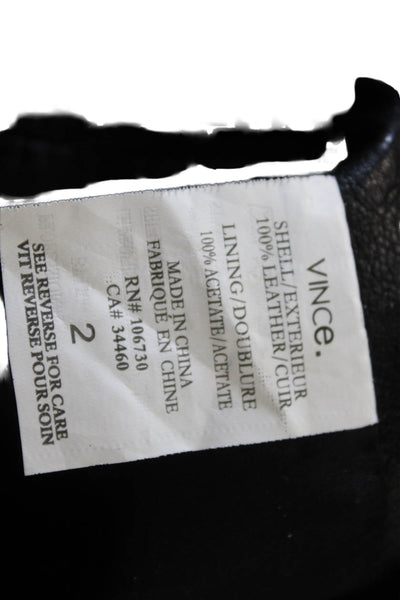 Vince Women Black Leather A-Line Pleated Mini Skirt Short Size 2