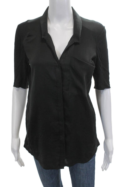 Helmut Lang Womens Collared Black Basic Blouse 3/4 Sleeve Cotton Blend Size PP