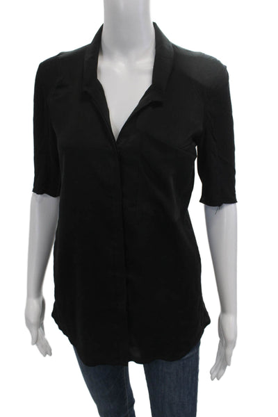 Helmut Lang Womens Collared Black Basic Blouse 3/4 Sleeve Cotton Blend Size PP