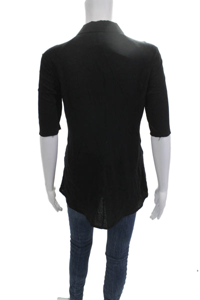 Helmut Lang Womens Collared Black Basic Blouse 3/4 Sleeve Cotton Blend Size PP
