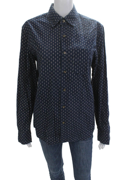 J Crew Mens Button-Down Collared Long Sleeve Dark Blue Geometric Cotton Size S