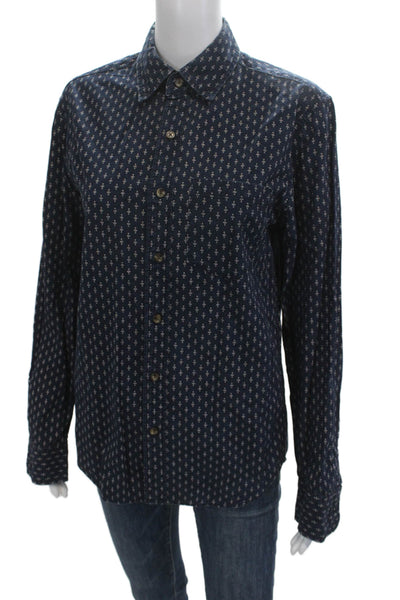J Crew Mens Button-Down Collared Long Sleeve Dark Blue Geometric Cotton Size S