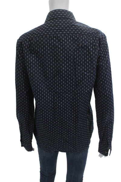 J Crew Mens Button-Down Collared Long Sleeve Dark Blue Geometric Cotton Size S