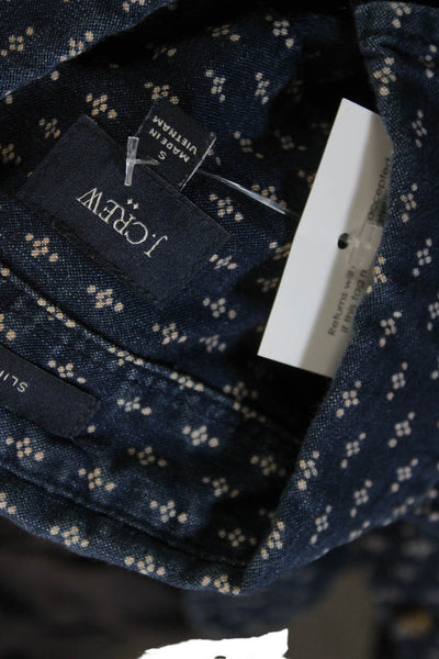 J Crew Mens Button-Down Collared Long Sleeve Dark Blue Geometric Cotton Size S
