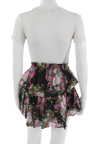 Love Shack Fancy Womens Peasant Mini Skirt Black Floral 100% Viscose Size XS