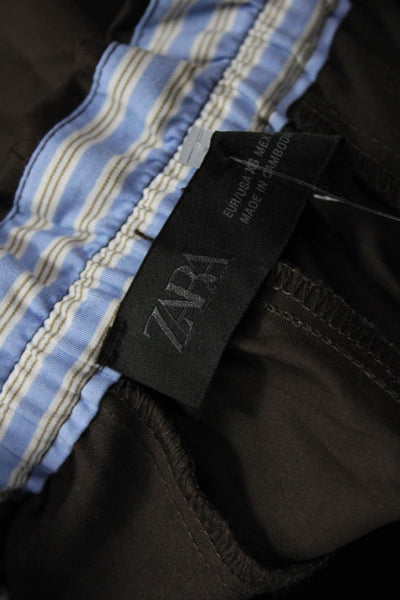Zara Unisex Ankle Paperbag Pants Brown Drawstring Cotton Size XS