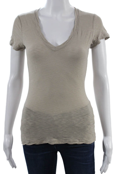 James Perse Womens Beige V-Neck Jersey T-Shirt Short Sleeve Cotton Size 0