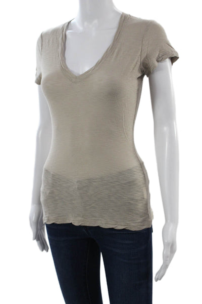 James Perse Womens Beige V-Neck Jersey T-Shirt Short Sleeve Cotton Size 0