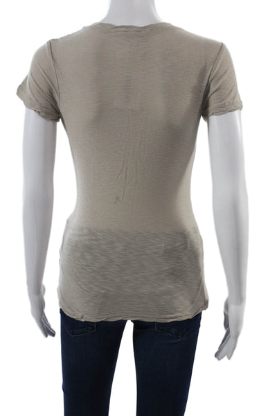 James Perse Womens Beige V-Neck Jersey T-Shirt Short Sleeve Cotton Size 0