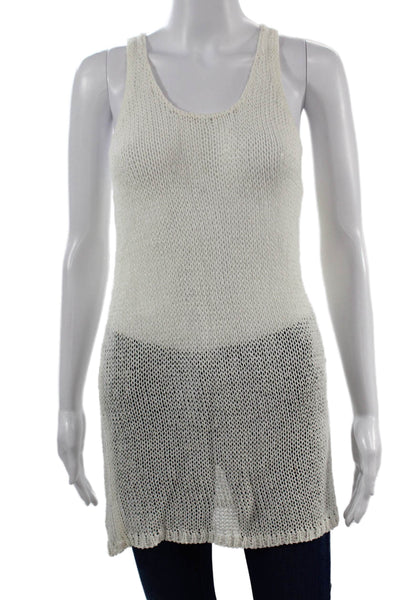 Vince Women Sleeveless Tunic Tank White Linen Blend Round Neck Size L