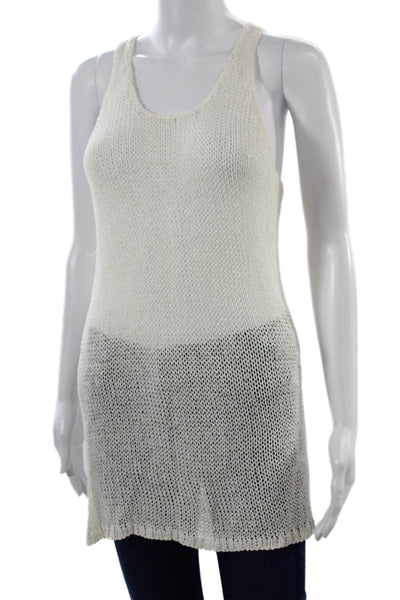 Vince Women Sleeveless Tunic Tank White Linen Blend Round Neck Size L