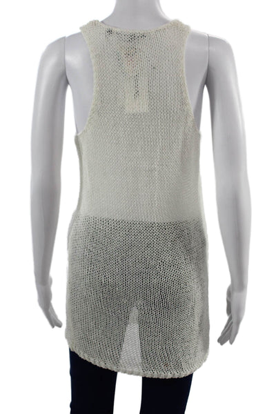 Vince Women Sleeveless Tunic Tank White Linen Blend Round Neck Size L