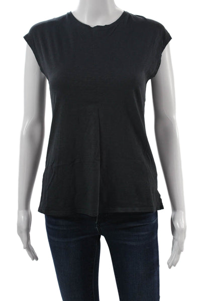 Theory Women Sleeveless Basic Black Pima Cotton Crew Neck T-Shirt Size PP