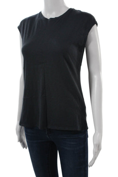 Theory Women Sleeveless Basic Black Pima Cotton Crew Neck T-Shirt Size PP