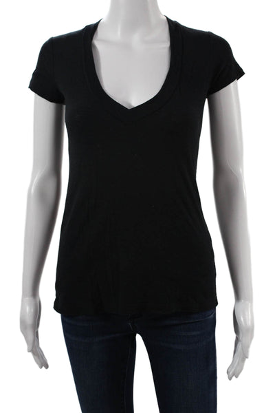 Standard James Perse Women Black V Neck Short Sleeve Basic T Shirt Size 0