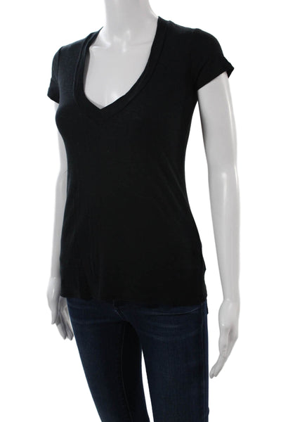 Standard James Perse Women Black V Neck Short Sleeve Basic T Shirt Size 0