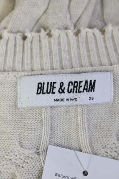 Blue & Cream Unisex Beige V-Neck Cotton Cardigan Long Sleeve Size XS