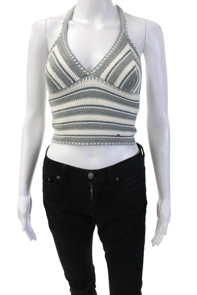 Brownie Womens Gray Striped Cropped Tank Tie Beach Sleeveless Size XS