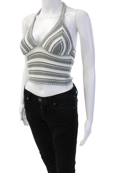 Brownie Womens Gray Striped Cropped Tank Tie Beach Sleeveless Size XS