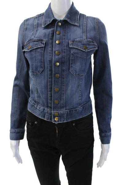 Current/Elliott Women Dark Blue 90s Collared Snap Long Sleeve Jacket Size 0