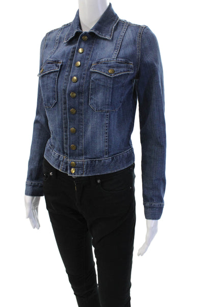 Current/Elliott Women Dark Blue 90s Collared Snap Long Sleeve Jacket Size 0
