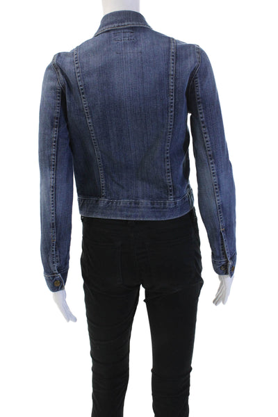 Current/Elliott Women Dark Blue 90s Collared Snap Long Sleeve Jacket Size 0