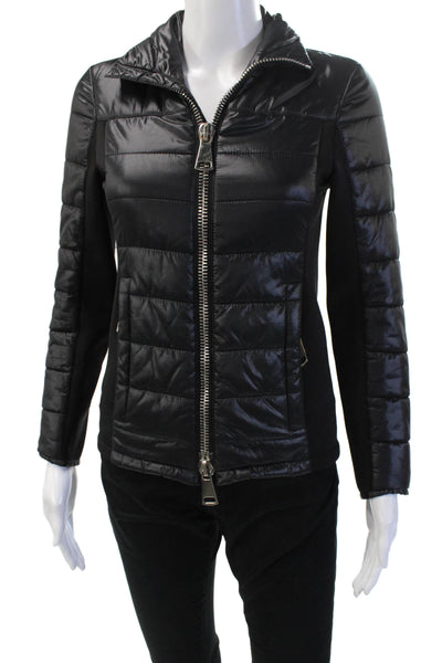 Authier Womens Quilted Puffer Jacket Black Collared Zip Polyester Blend Size XS