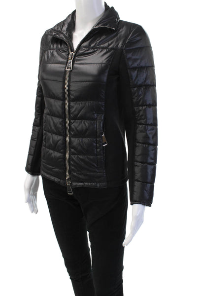 Authier Womens Quilted Puffer Jacket Black Collared Zip Polyester Blend Size XS