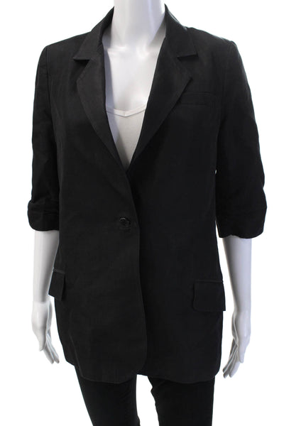 Elizabeth and James Womens One Button Ruched Sleeve Blazer Black Size 4