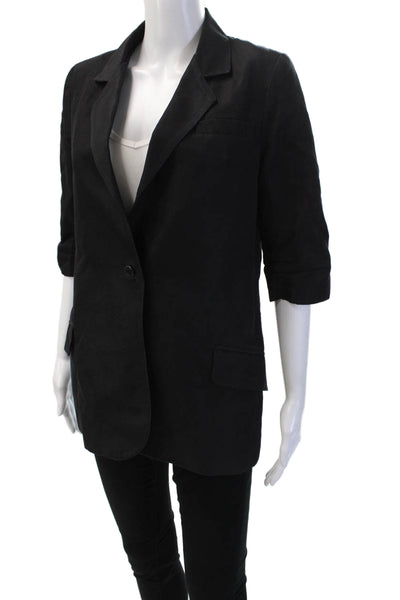 Elizabeth and James Womens One Button Ruched Sleeve Blazer Black Size 4