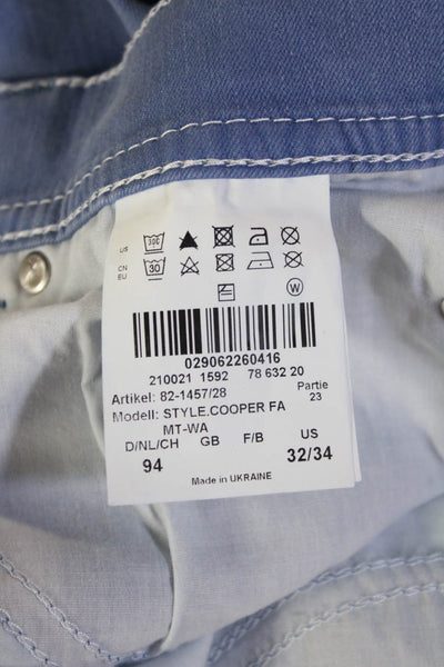 Brax Feel Good Mens Chino Pants Blue Button Size 32