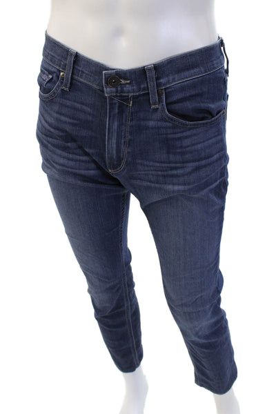 Paige Mens Skinny Cropped Dark Blue Jeans Rayon Cotton Size 31