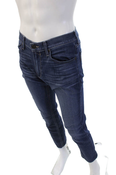 Paige Mens Skinny Cropped Dark Blue Jeans Rayon Cotton Size 31